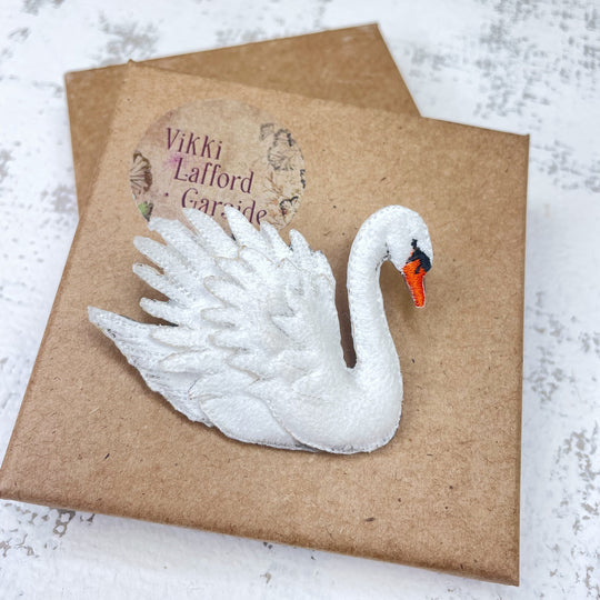 Embroidered Swan Brooch