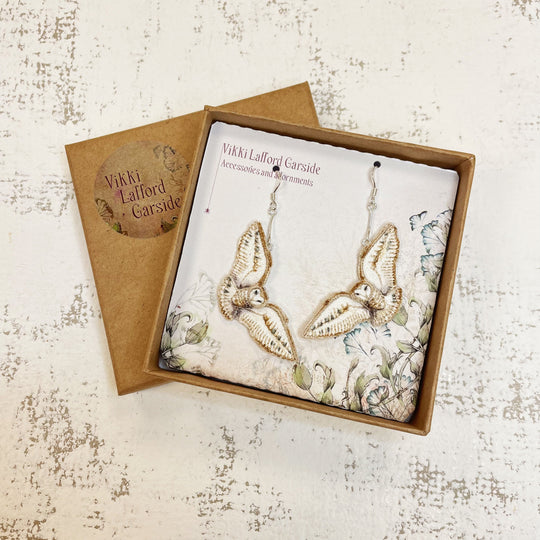 Embroidered Flying Barn Owl Earrings