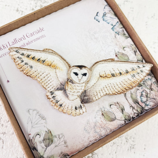 Embroidered Barn Owl Brooch