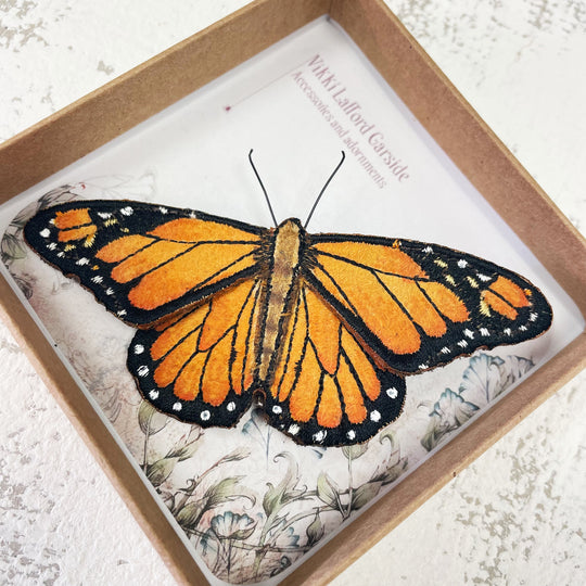Embroidered Monarch Butterfly Brooch