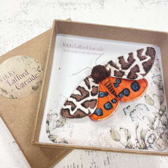 Embroidered Garden Tiger Moth Brooch