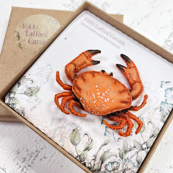 Embroidered Crab Brooch