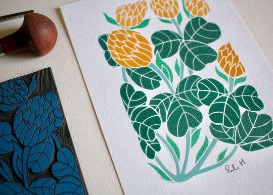 Irish Shamrock Clover Linocut Art Print / Irelands National Flower | A5 or A4 Wall Art on Cotton Paper
