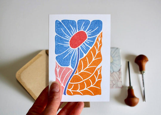 Linocut 'Joy' Floral Greeting Card | Single Card & Envelope