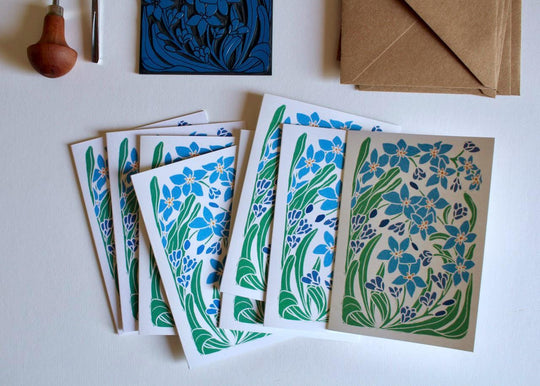 Forget-me-not Linocut Art Notecards | Set of 8 Notecards & Envelopes
