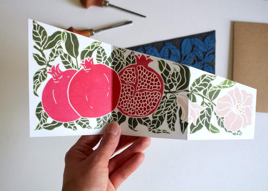 Festive Pomegranate Greeting Card | Single Concertina Card & Envelope