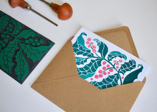 Holly & Berries Festive Art Card | Single Card & Envelope