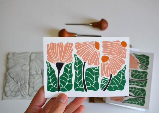 Garden Chorus Floral Linocut Notecards | Set of 8 Note Cards & Envelopes