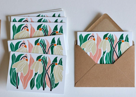 January Snowdrops Linocut Notecards | Set of 8 Notecards & Envelopes