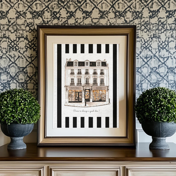 Paris Shop Print French Line Drawing Storefront Watercolor Artwork