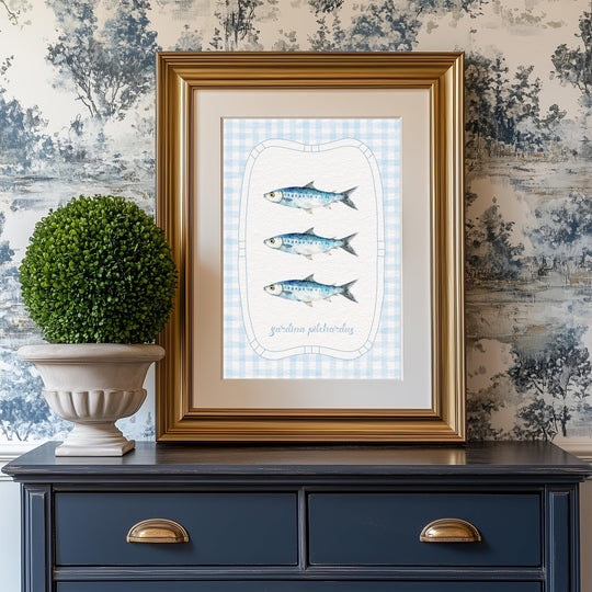 Sardine Print Art Ocean Seaside Print Lobster Print Coastal Decor Wall Art