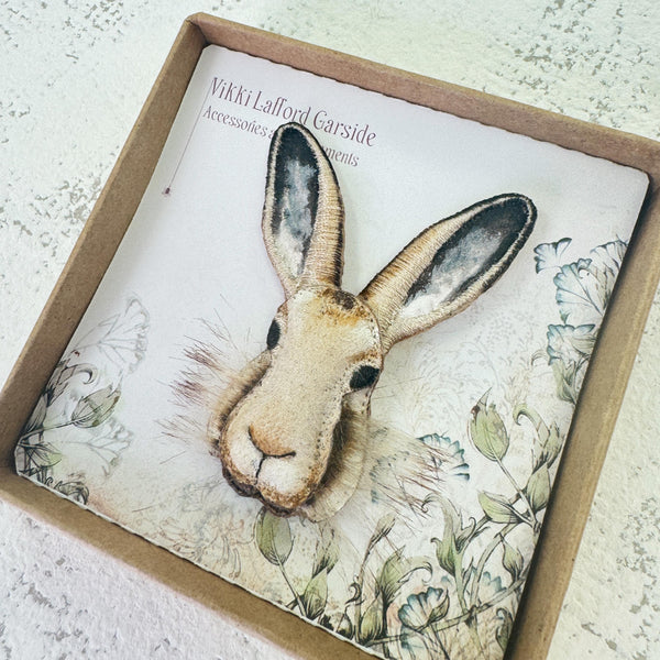 Embroidered Mountain Hare Brooch