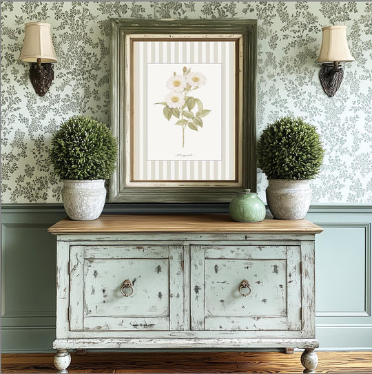 Marguerite Wall Art Botanical Illustration Vintage Flowers Striped Artwork