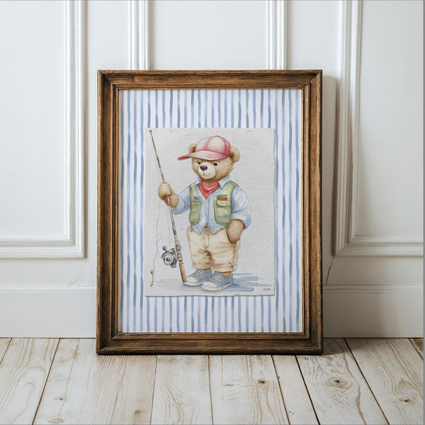 Bear Artwork Cute Bear Fishermen Wall Art