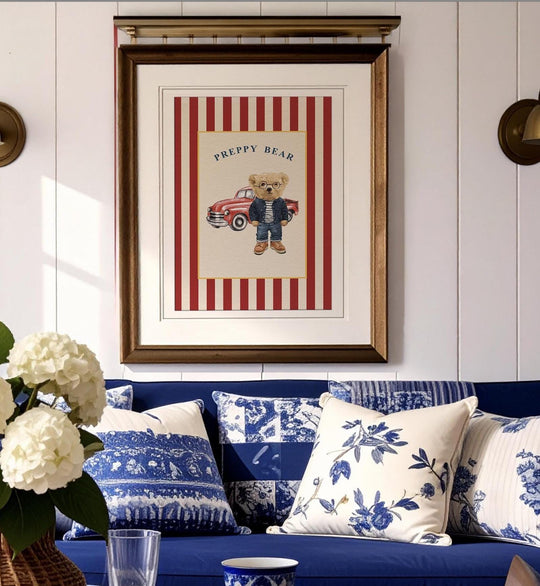 Bear Artwork Preppy Bear Print Cute Bear Striped Art