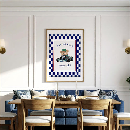 Vintage Classic Car Print Bear Racing Poster Motorsport Decor