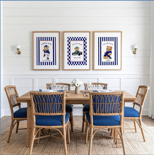 Set of 3 Bear Prints Striped Sport Themed Artwork