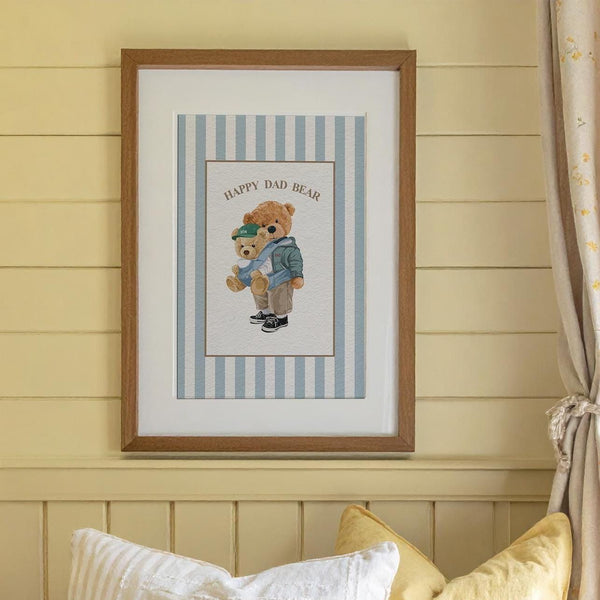 Vintage Striped Bear Print Fathers Day Gift Nursery Wall Decor Dad Artwork