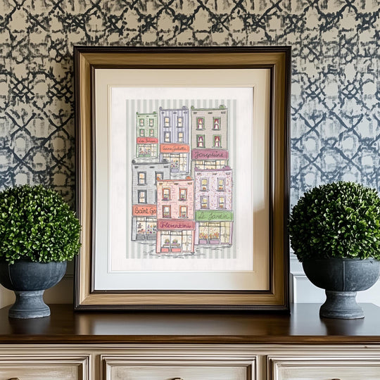 Whimsical Artwork Paris Line Drawing Shop Illustration