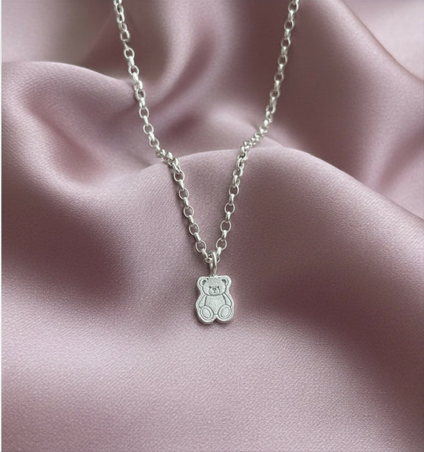 Sterling silver teddy bear charm necklace
