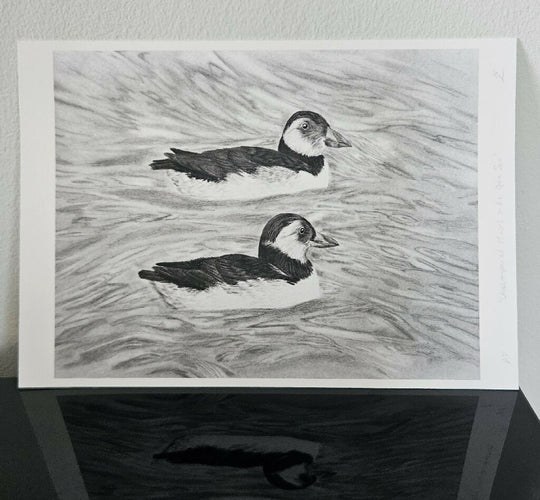 Unaccompanied minors on the open sea - pufflings art print, A5 size, black and white