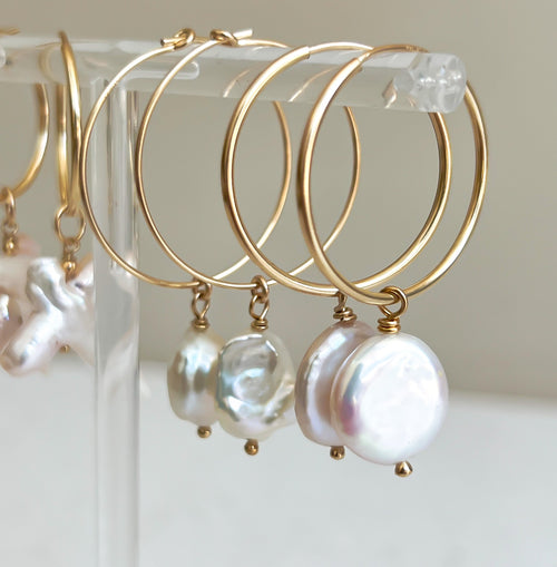 Freshwater Coin Pearl Hoop Earrings “Lydia”