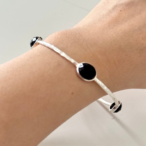 Black Onyx Gemstone Bangle in Sterling Silver
