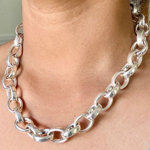 Sterling Silver Necklace with Chunky Oval Links