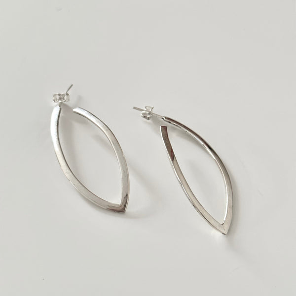 Curved Sterling Silver Hoops in a Leaf Like Shape
