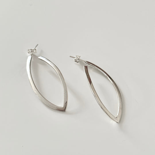 Curved Sterling Silver Hoops in a Leaf Like Shape