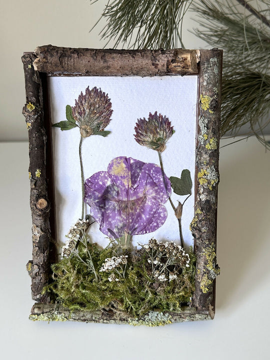 Rustic Cottage Core Wooden Natural Pressed Flower & Moss Art