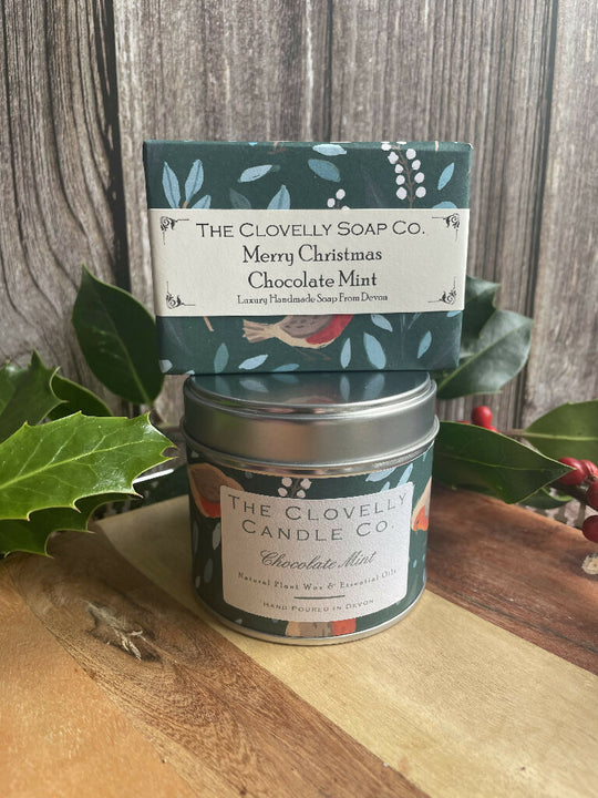 Chocolate Mint Christmas Candle and Soap Set