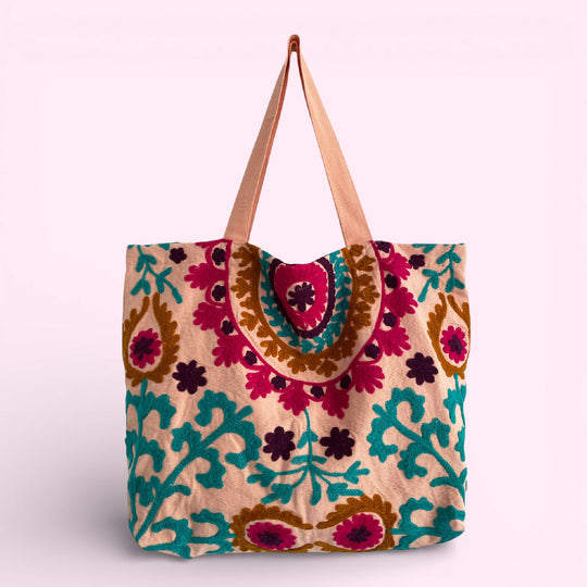 Embroidered Suzani Bag in Light Pink