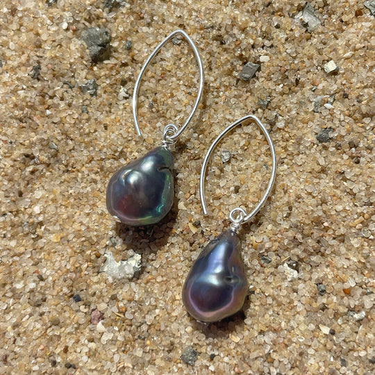 Baroque Peacock Freshwater Pearls Sterling Silver Earrings