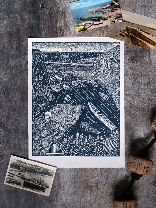 Morning Coffee, Portscatho Lino Print