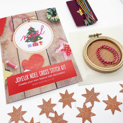 contents of christmas tree cross stitch kit