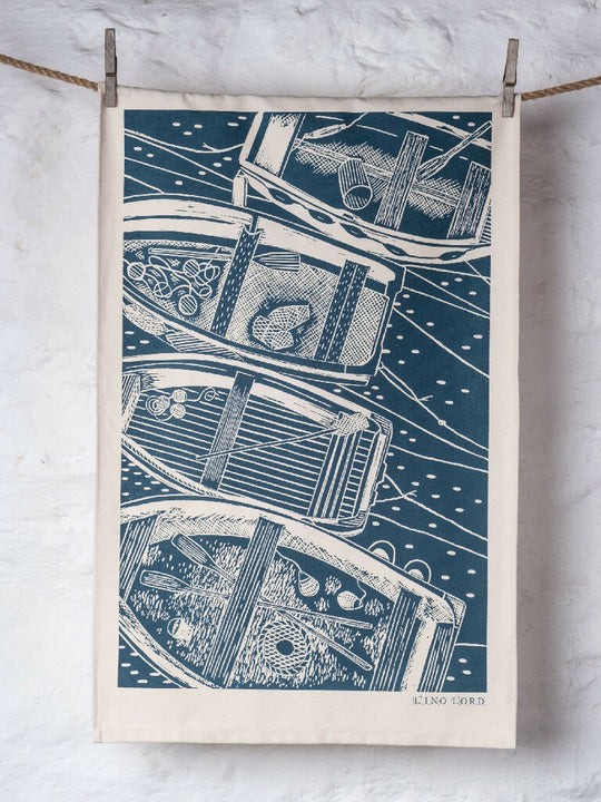 Four Boats from Above Organic Cotton Tea Towel