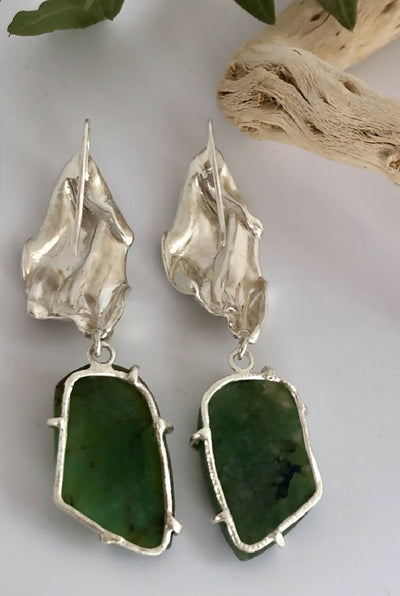 Silver and Emerald Earrings