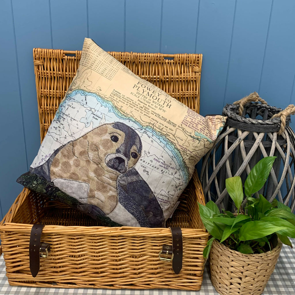 Seal at Looe Cornwall Faux Suede Cushion