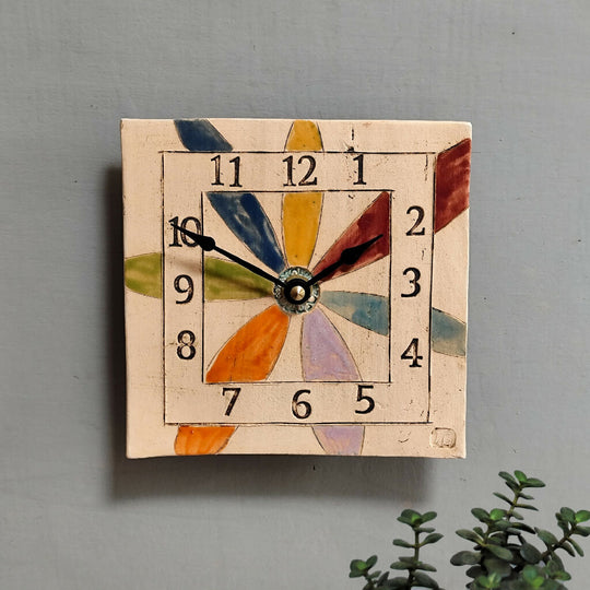 Floral Wall Clock Large Numbers Vibrant Colours.