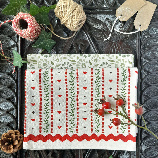 Heart Stripes Organic Cotton Tea Towel