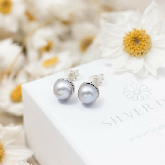 Grey Freshwater Pearl Stud Earrings