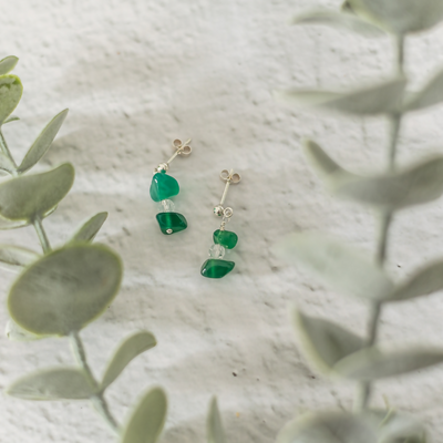 Green Agate Sterling Silver Gemstone Earrings