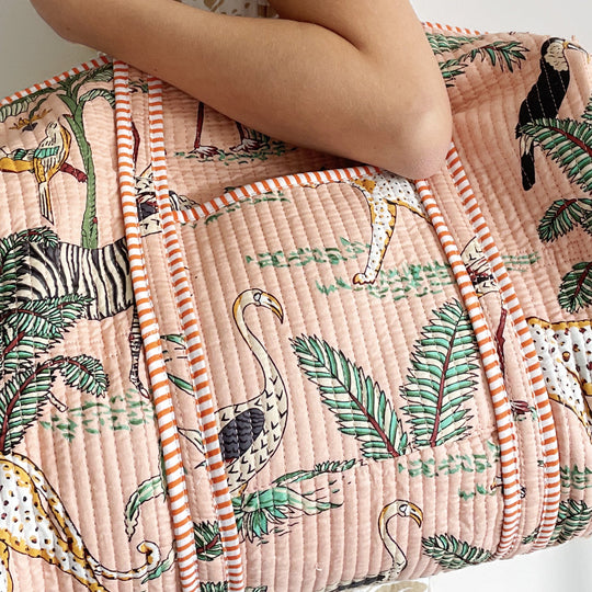 Jungle Print Weekend Duffle Print Bag in Pink