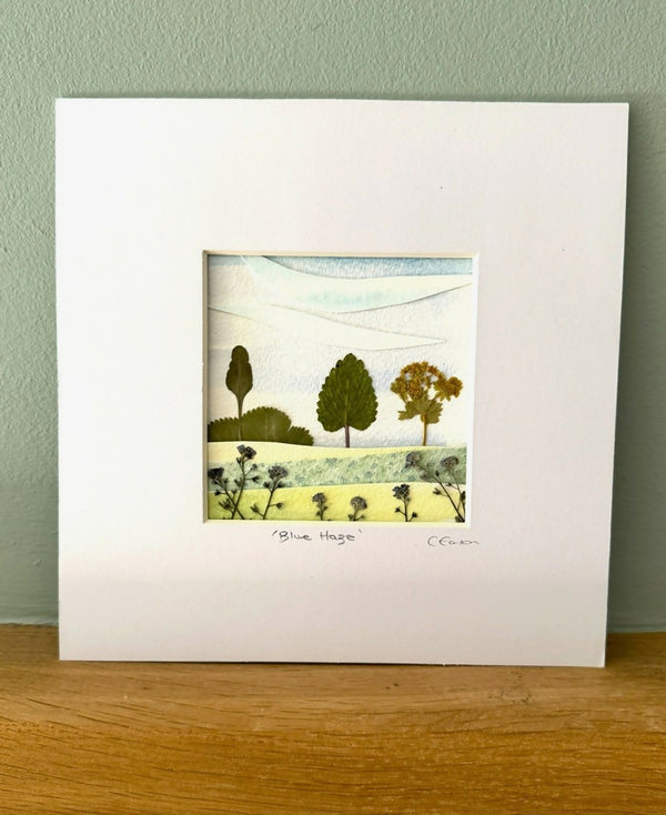 Original abstract watercolour collage using real pressed leaves and flowers
