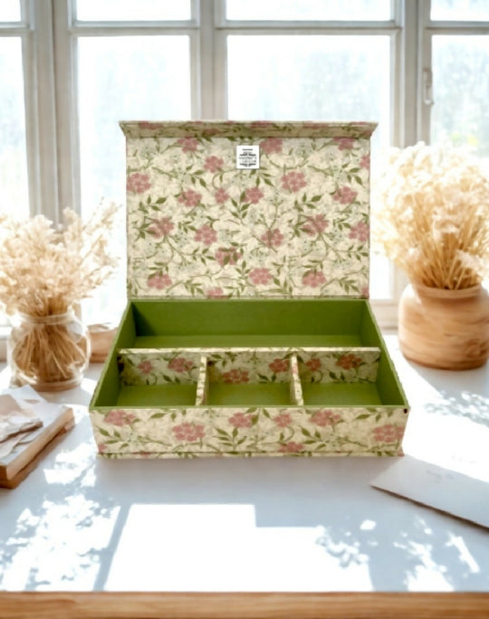 Handmade Pink Jasmine Keepsake Box | William Morris Fabric Organiser with Magnetic Closure