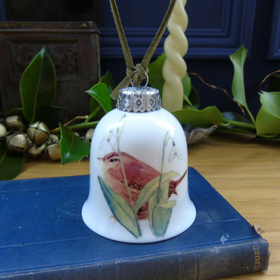 Wren and Snowdrops Fine Bone China Bell Decoration