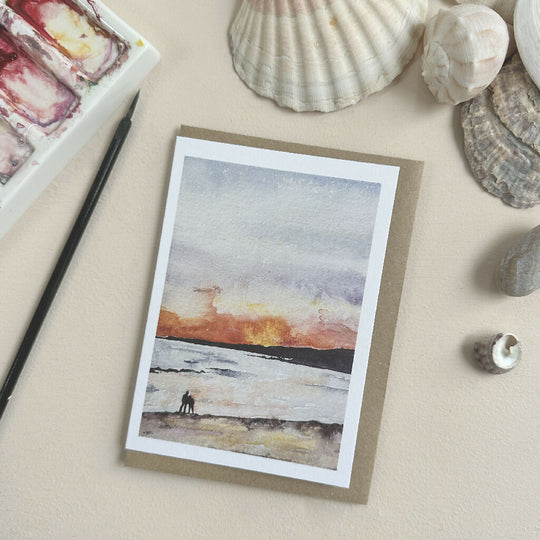 Sunset Beach Watercolour Greeting Card