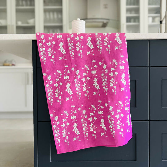 Floral Linen Tea Towel - Spring Blossom