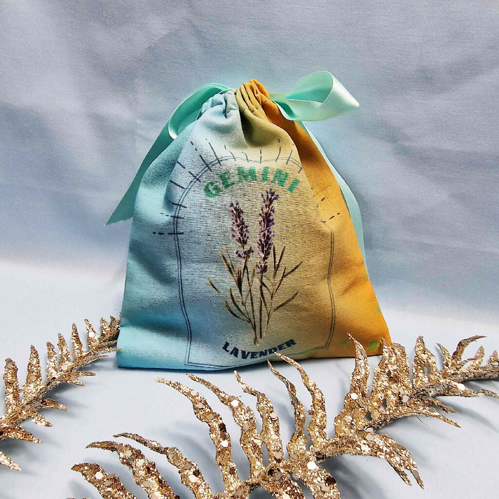 lavender birth flower Gemini Lavender Birth Flower Gift Pouch in Blue and Yellow| Country Living  Marketplace